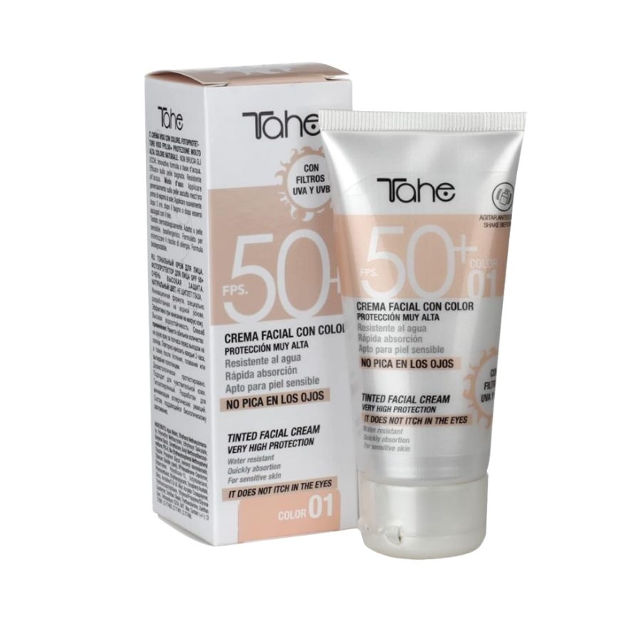 Crema Solar Facial con Color Tahe Sun Protect SPF 50+ Natural 01 (50 ml)